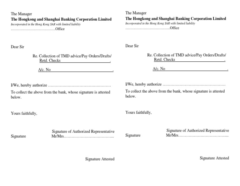HSBC Collection Authorization Form | PDF