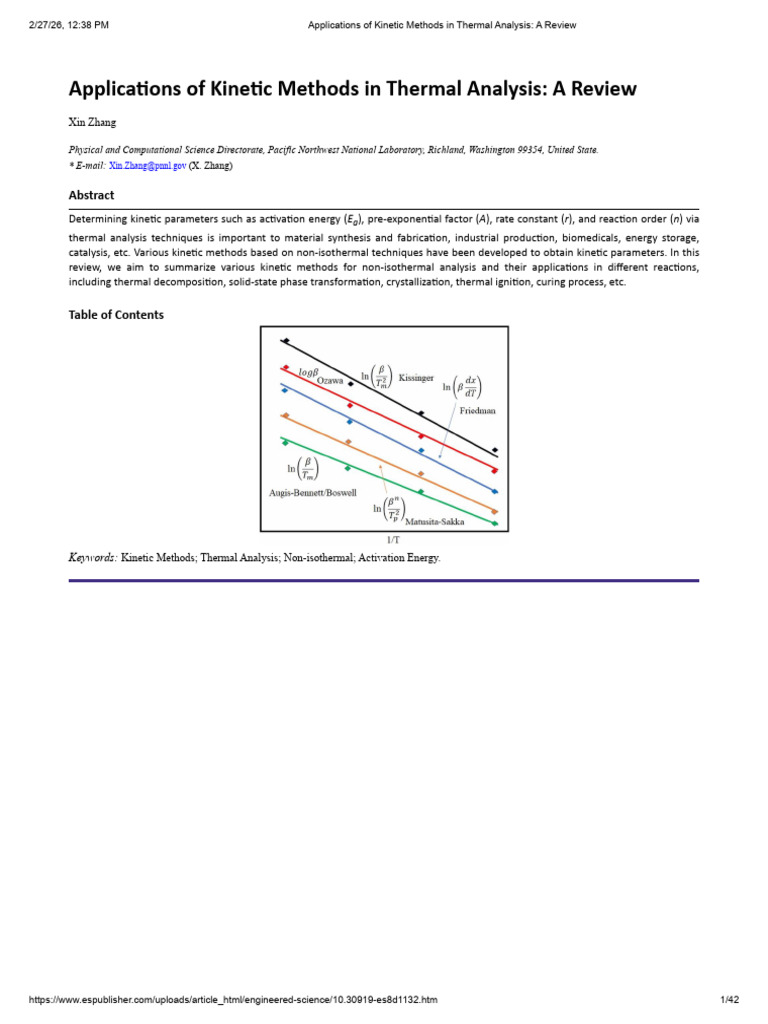 Applications of Kinetic Methods in Thermal Analysis - A Review | PDF