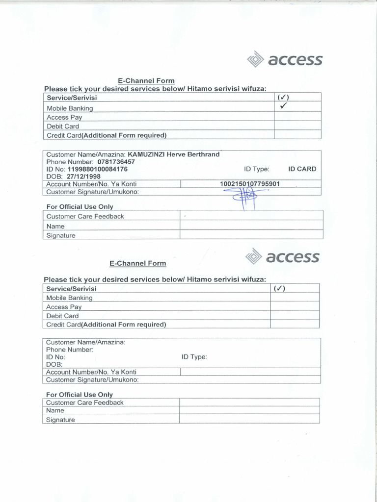 E-Channel Form Kamuzinzi Herve Berthrand | PDF