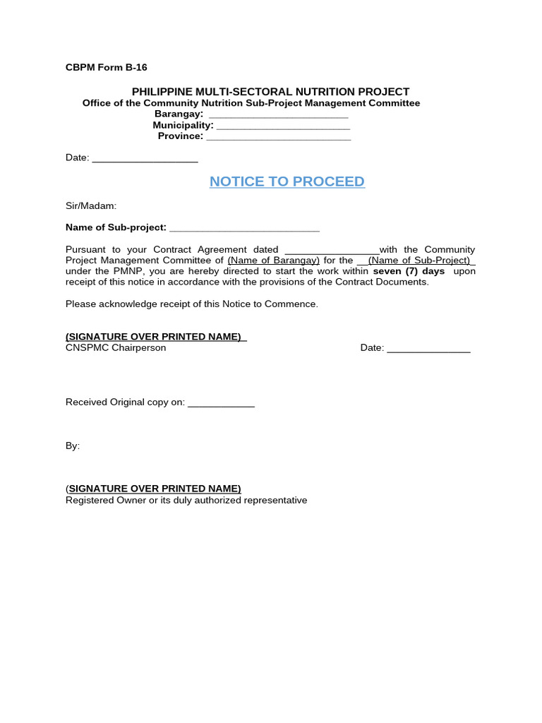 Form B-16 - Notice To Proceed | PDF