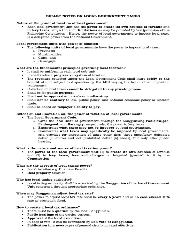 Bullet Notes 13 - Local Government Taxes | PDF | Taxes | Property Tax