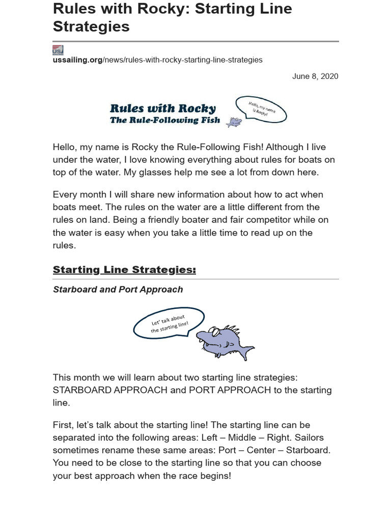 Rules With Rocky - Starting Line Strategies - US Sailing | PDF | Port ...