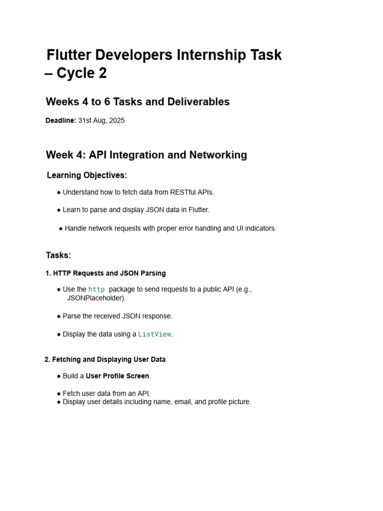 Flutter Development Internee's Task | PDF | Databases | Mobile App