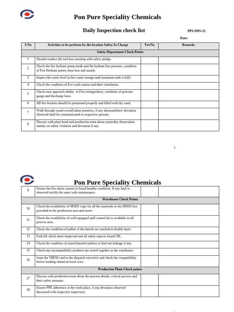 Daily Checklist | PDF
