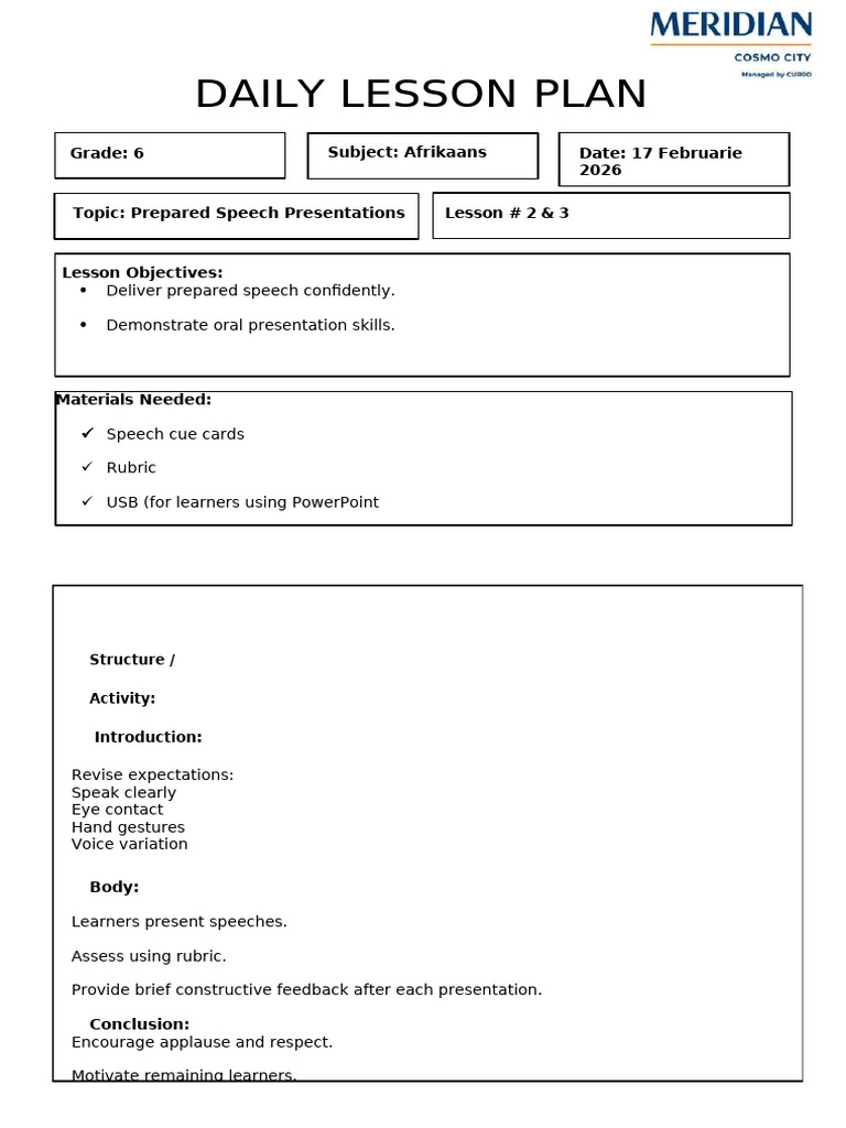 Daily Lesson Plan 17 Feb | PDF