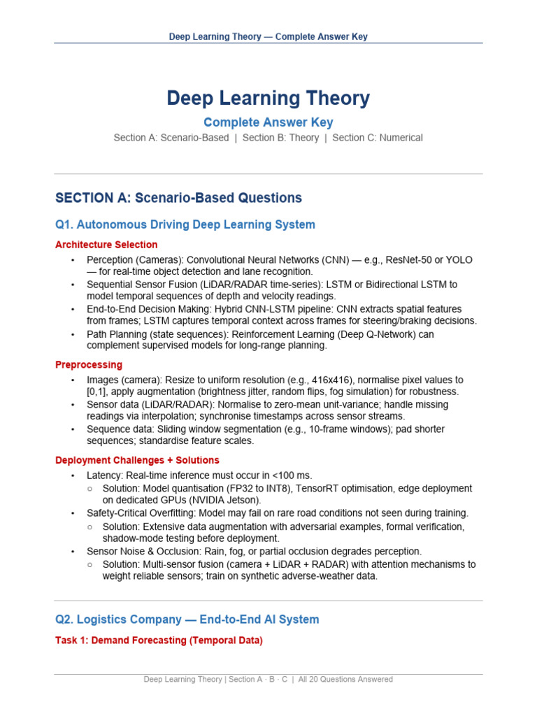 DL Theory Updated Answer Key | PDF | Deep Learning | Machine Learning