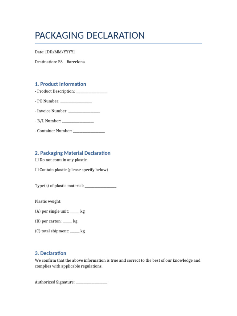 Packaging Declaration Lidl | PDF