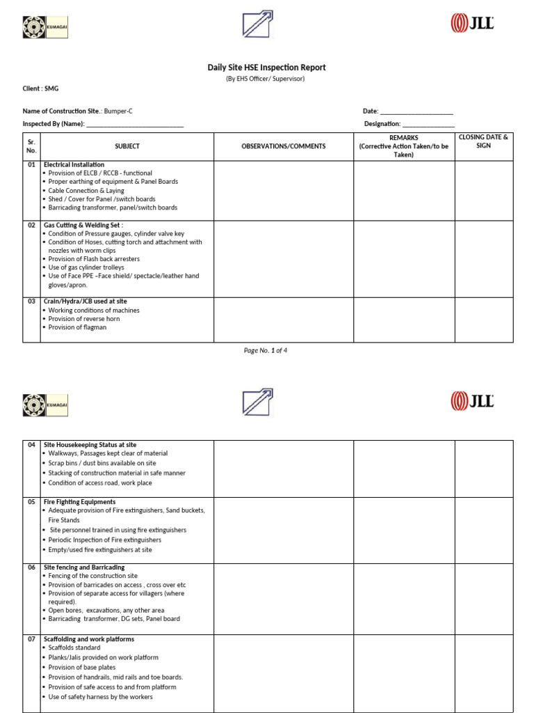 Weekly Site Ehs Inspectionaudit | PDF | Personal Protective Equipment ...