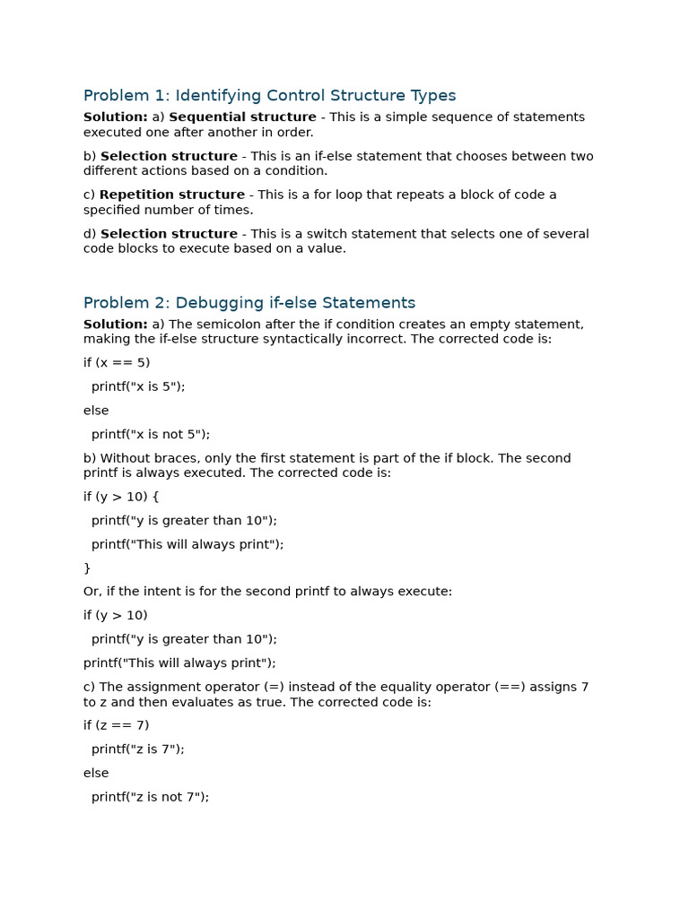 Control Structure - Selective and Repetitive - Answers | PDF | Control ...