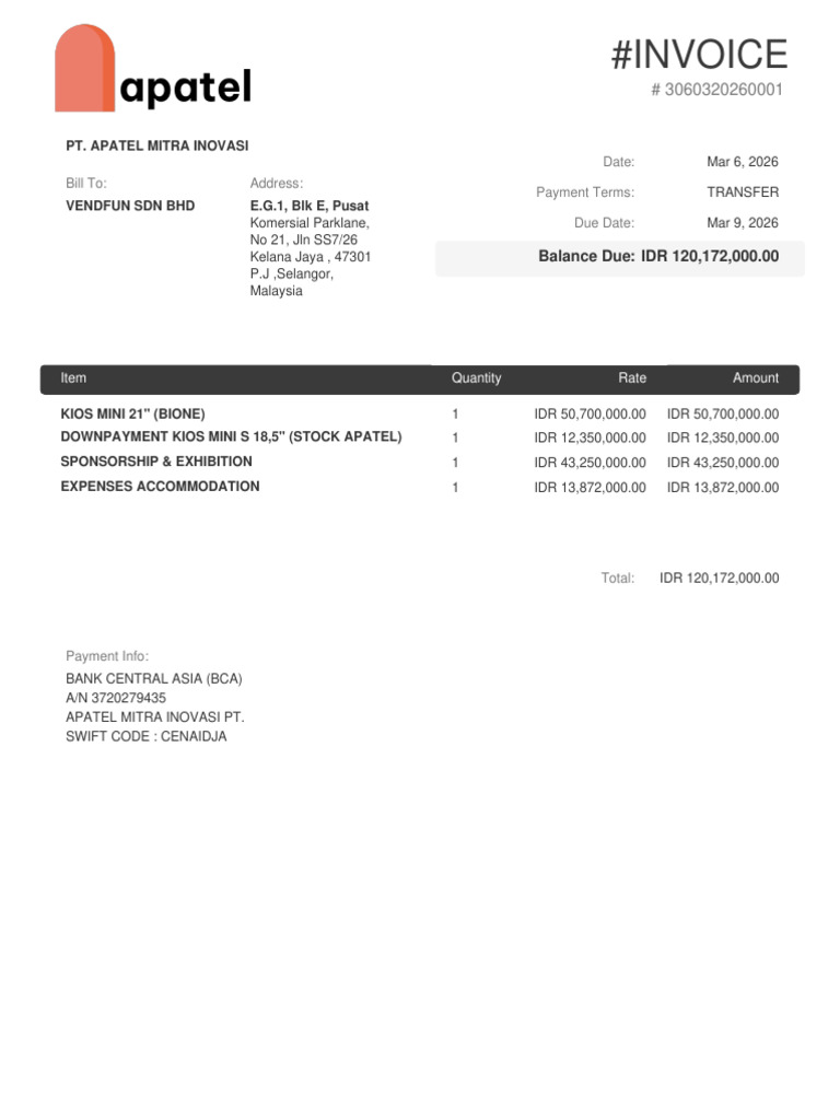 Invoice Vendfun Closing 2026 | PDF