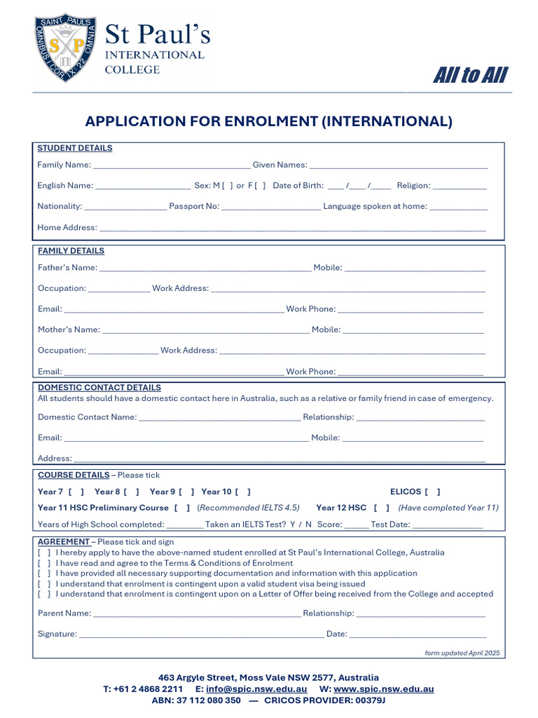 International Application Form 08042025 | PDF | International English ...