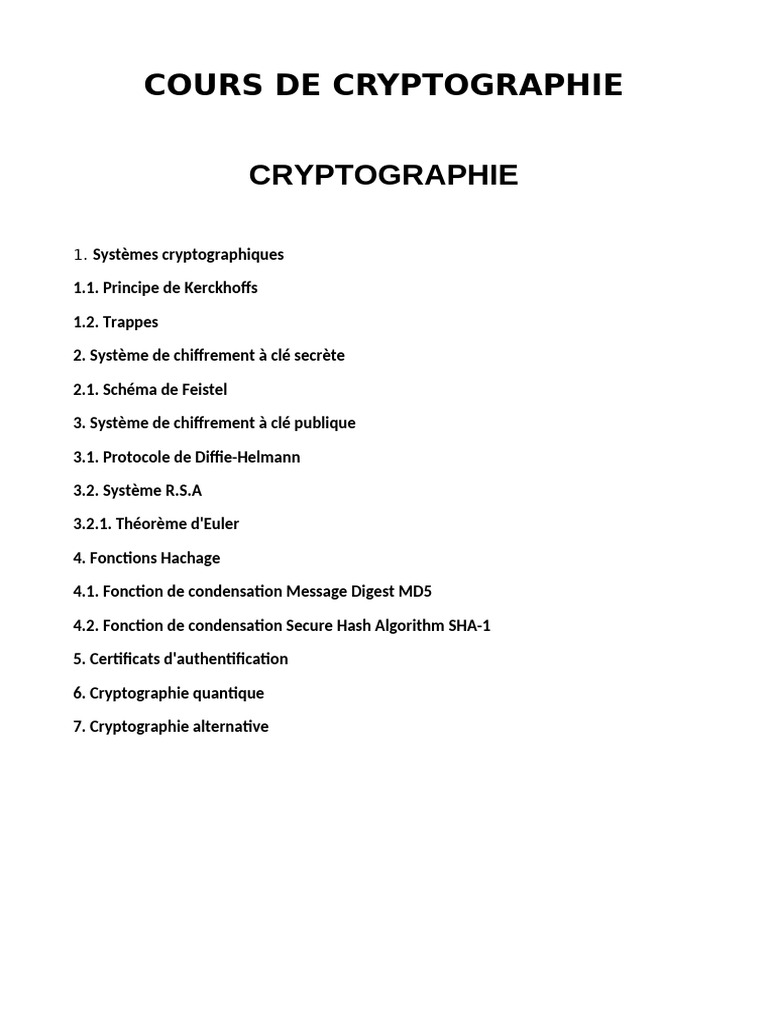 Cours de Cryptographie | PDF | Public-key cryptography | Cryptage