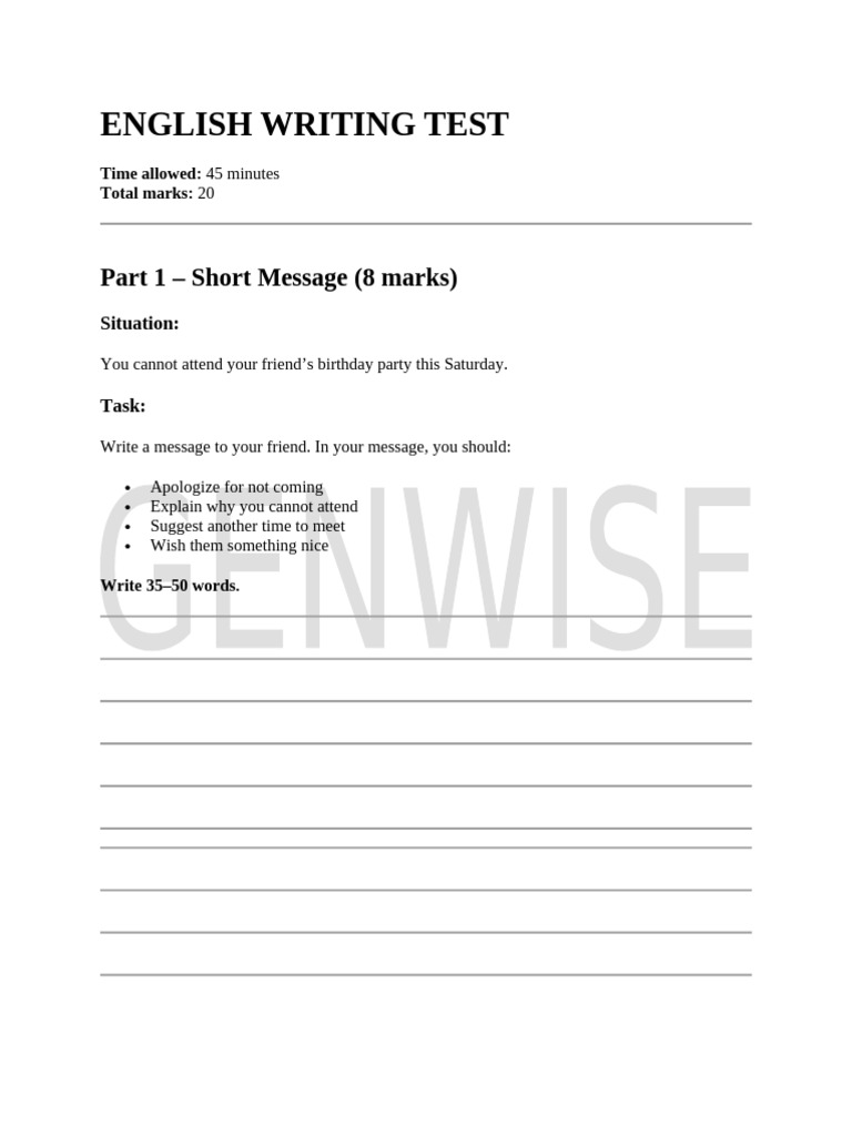 English Writing Test | PDF