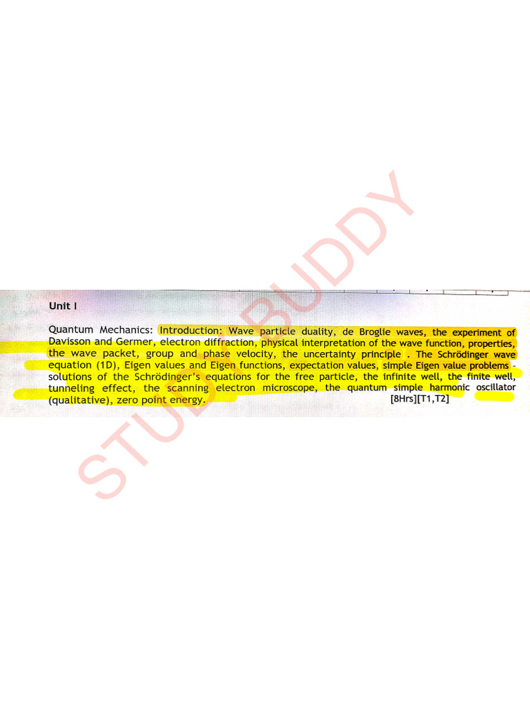 Phy Unit 1 - Quantum Mechanics | PDF