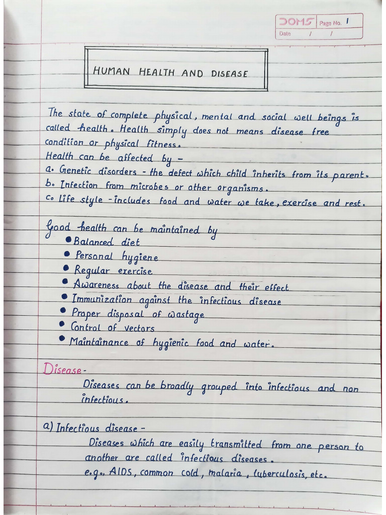 Human Health and Disease Note | PDF