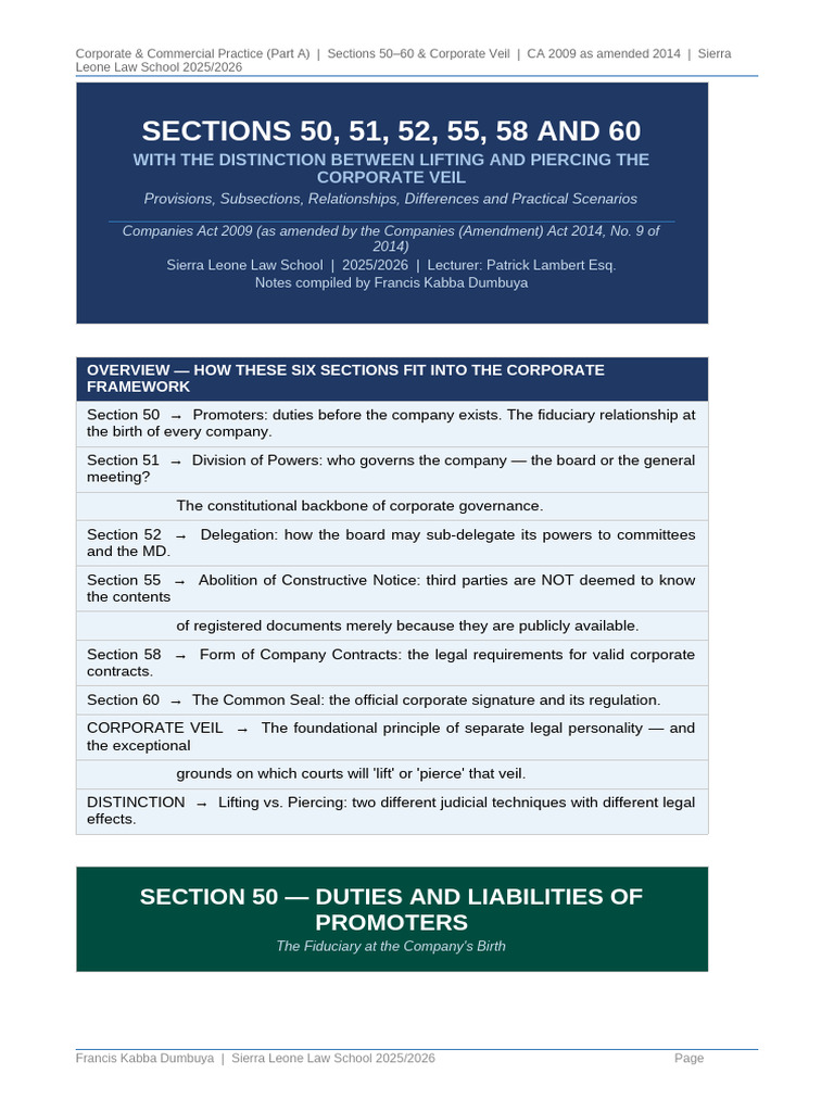 Sections 50-51-52!55!58 60 and Corporate Veil | PDF | Piercing The ...