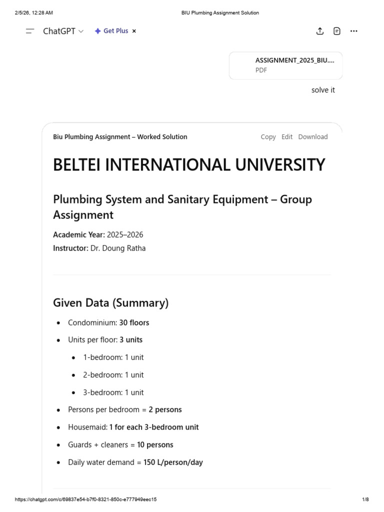 BIU Plumbing Assignment Solution | PDF | Plumbing | Sink