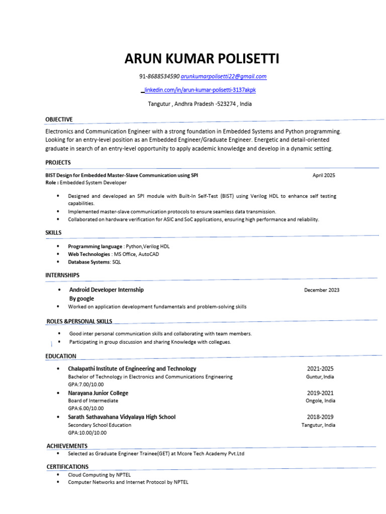 Polisetti-Arun Kumar Resume | PDF | Information And Communications ...