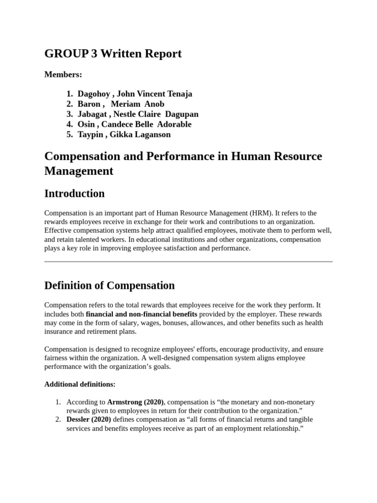 Group 3 Written Report | PDF | Employee Benefits | Employment