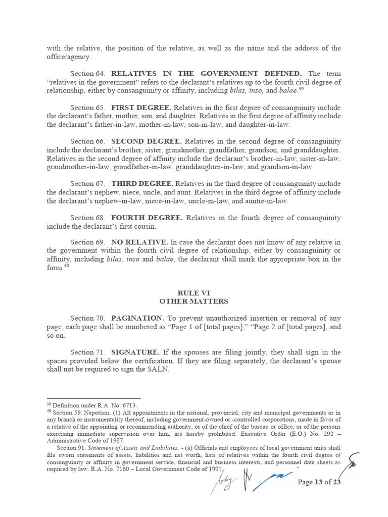 Omnibus Rules On The SALN Sections 63-94 | PDF | Affidavit | Notary Public