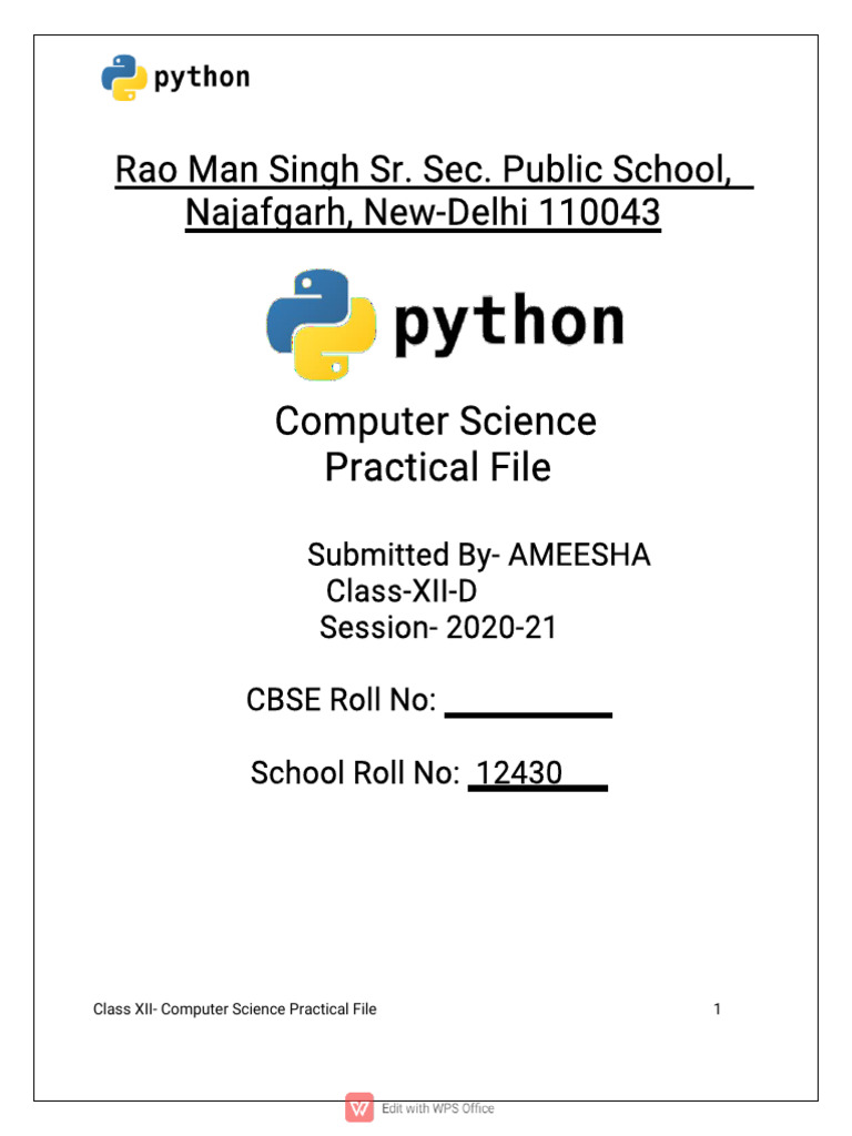 Ameesha CS Practical File | PDF