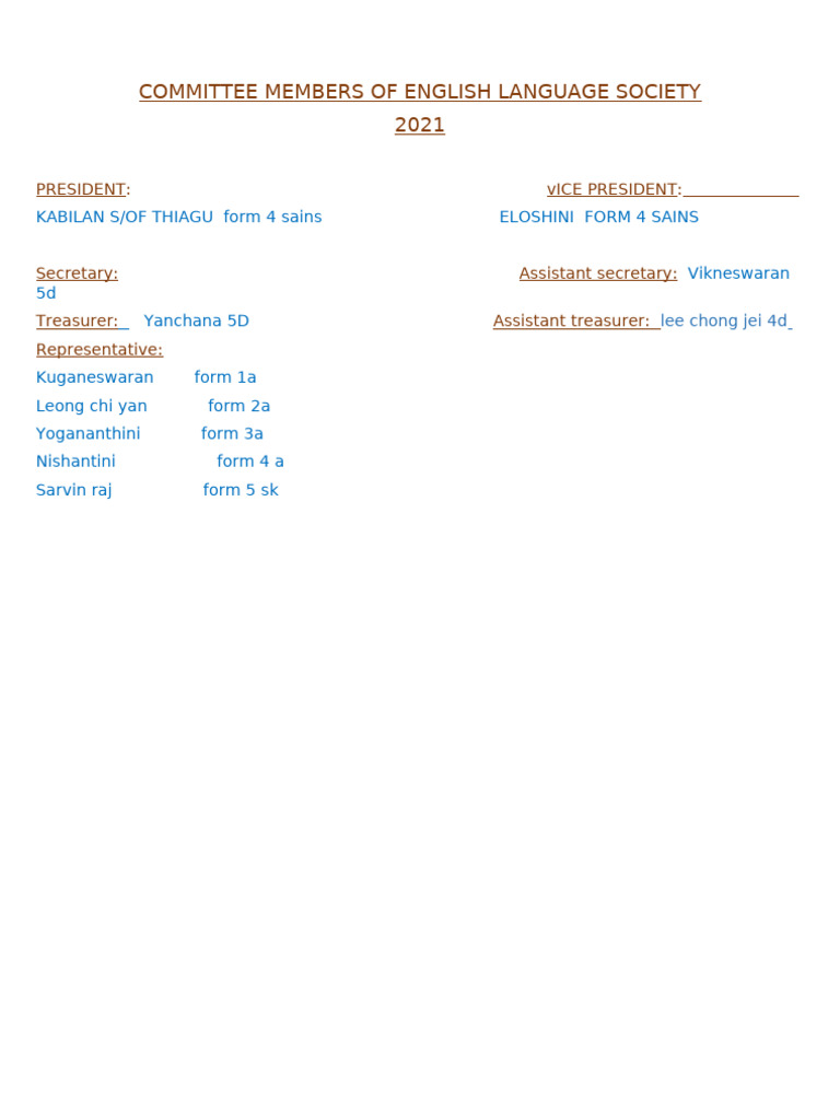 Committee Members of English Language Society | PDF