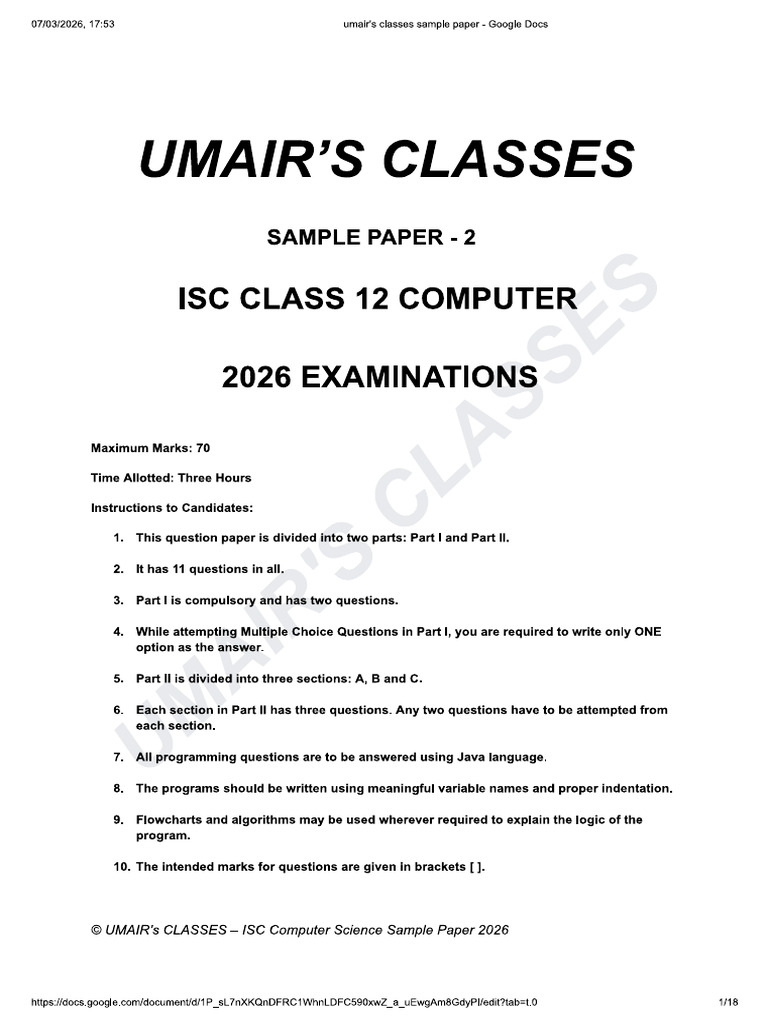 Sample Paper 2 Computer Isc | PDF