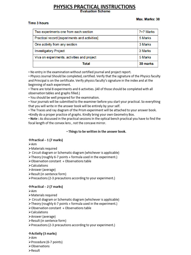 Physics Practical Exam Instruction | PDF | Electrical Resistance And ...