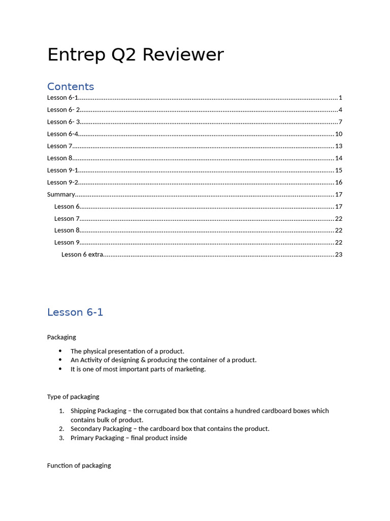 Entrep Q2 Reviewer | PDF | Pricing | Product (Business)