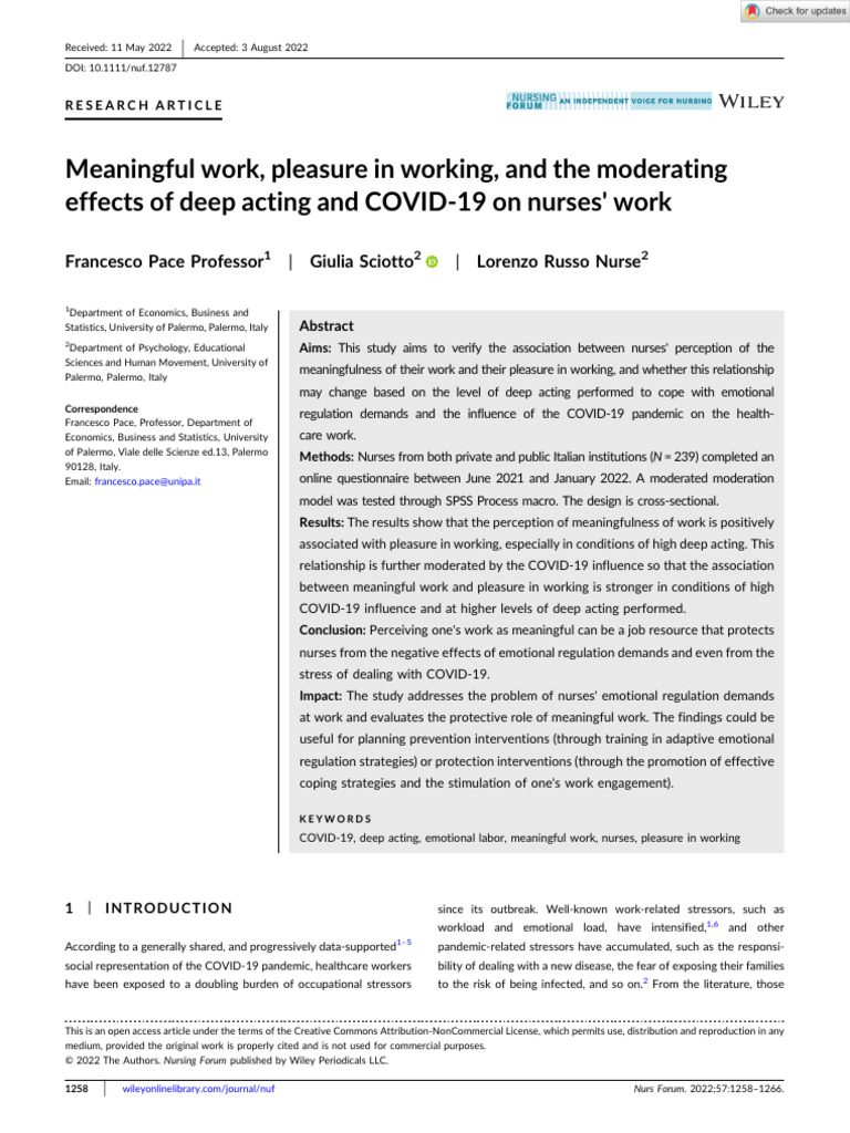 Meaningful Work, Pleasure in Working, and The Moderating Effects of ...