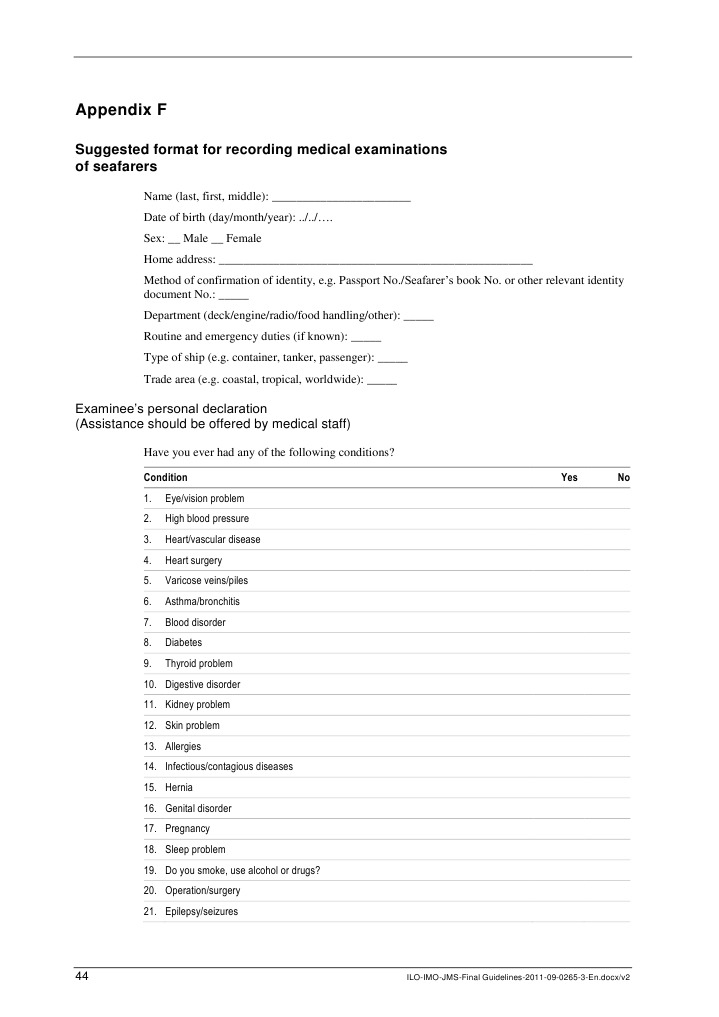 Appendix F: Suggested Format For Recording Medical Examinations of ...