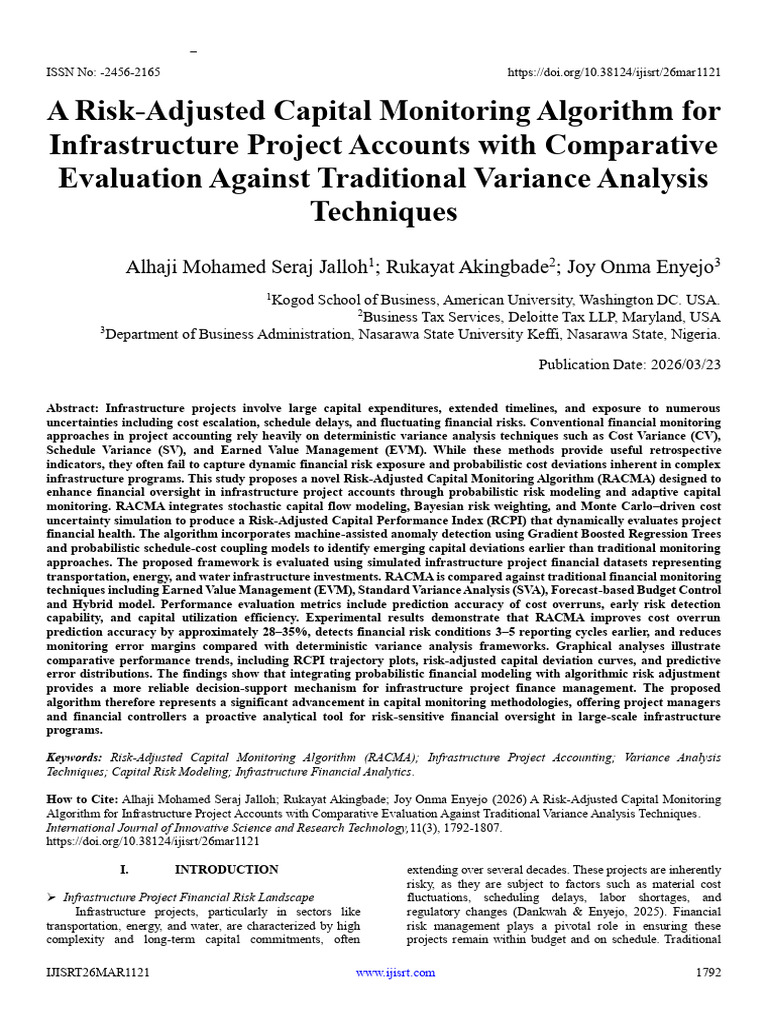 A Risk-Adjusted Capital Monitoring Algorithm For Infrastructure Project ...