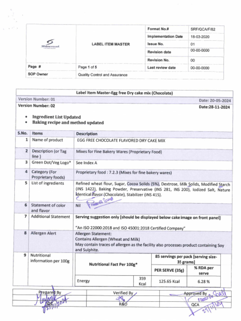 Chocolate Dry Cake Label Master | PDF