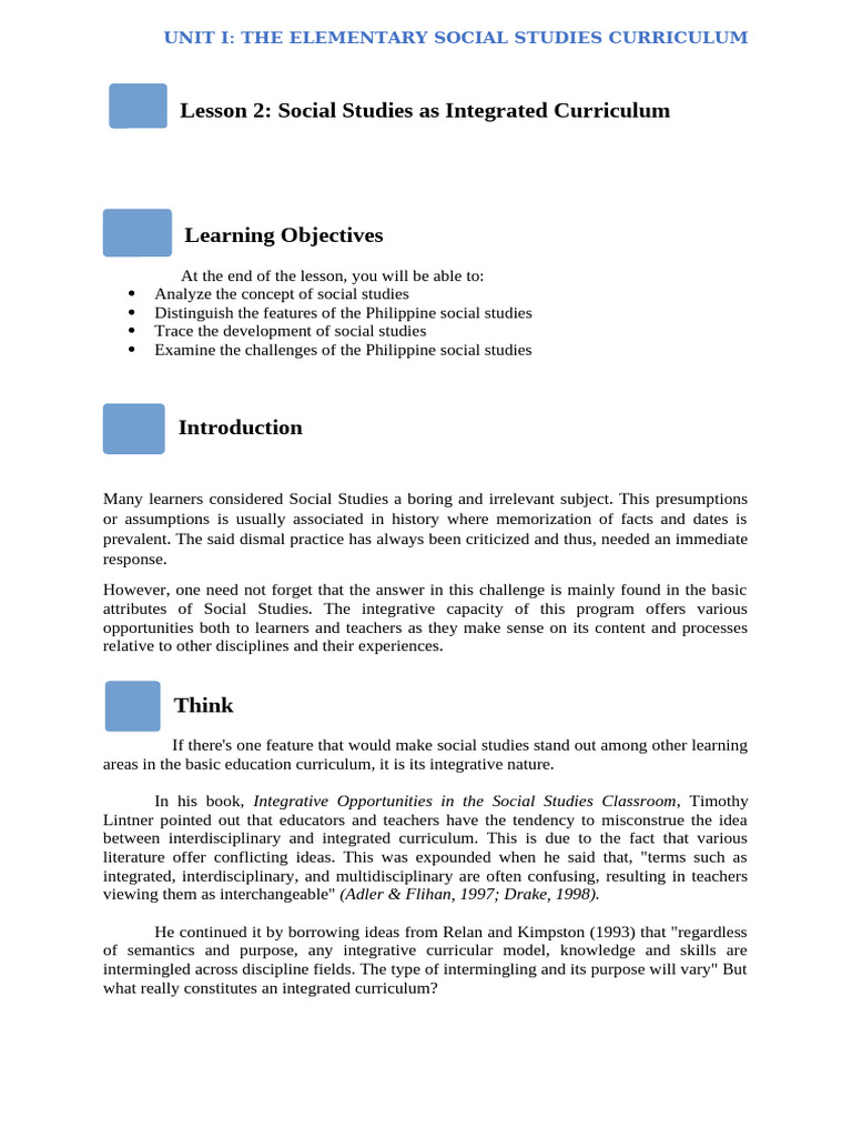 Lesson 2 Social Studies As Integrated Curriculum | PDF | Curriculum ...