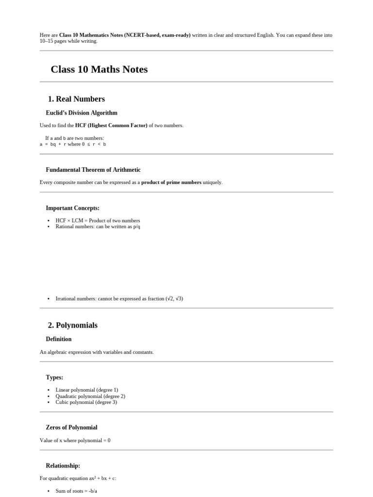Here Are Class 10 Mathematics Notes | PDF | Discrete Mathematics ...