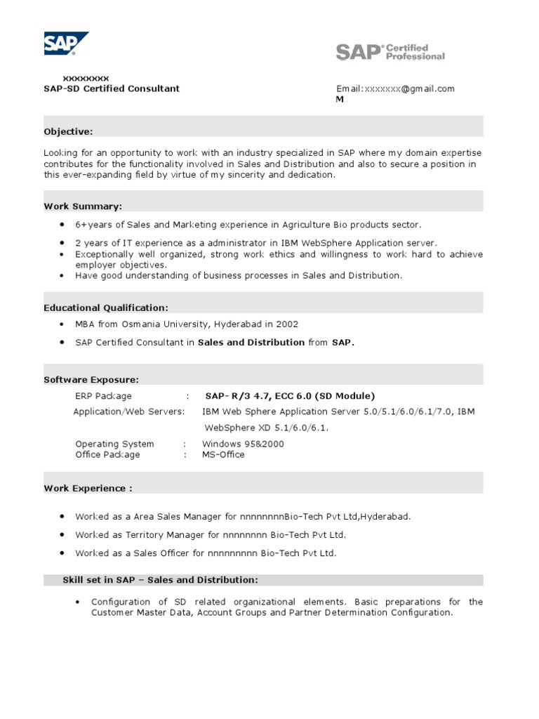 Sap SD Resume | PDF | Sap Se | Information Technology