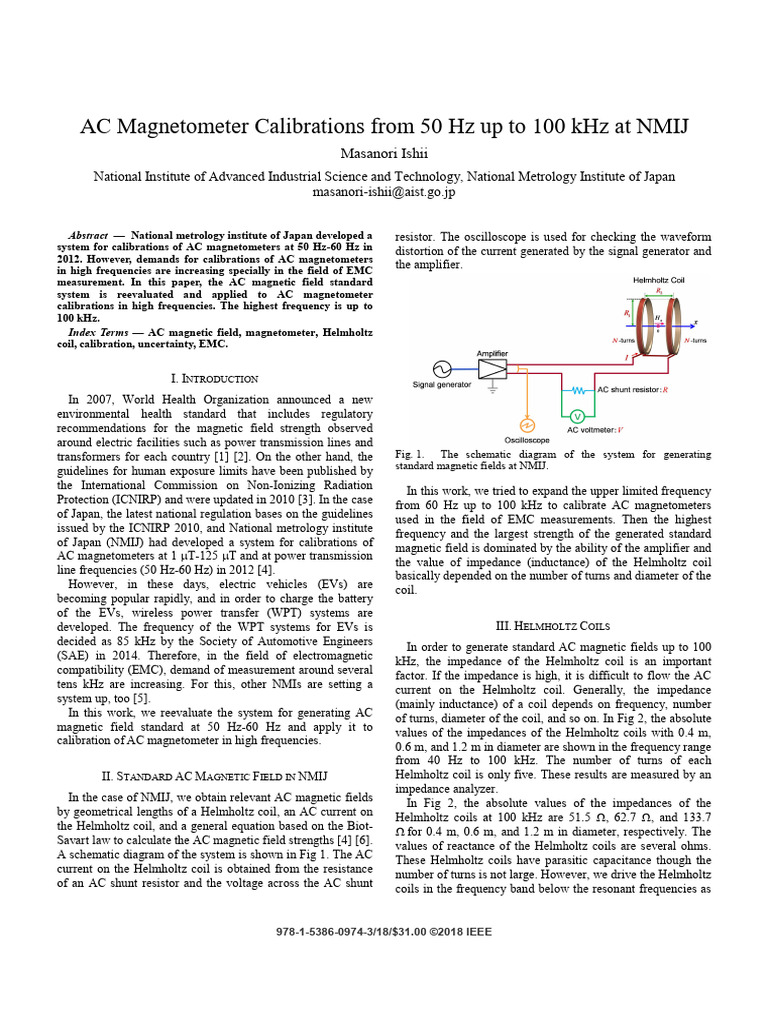 AC Magnetometer Calibrations From 50 HZ Up To 100 KHZ at NMIJ | PDF ...