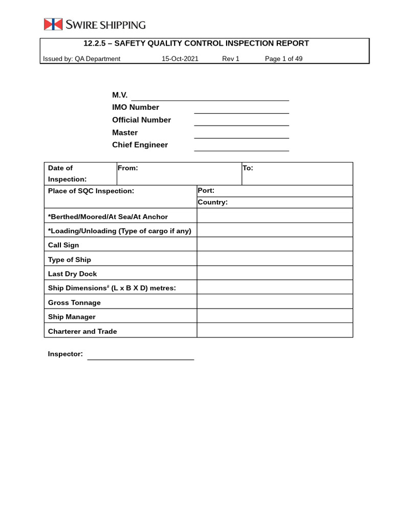 12.2.5 - Safety Quality Control Inspection Report | PDF | Sailor | Pump