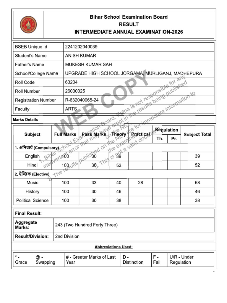 Class 12 Result | PDF