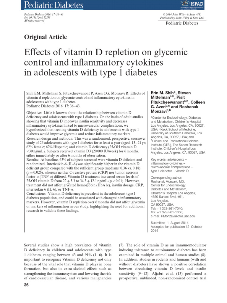 Pediatric Diabetes - 2014 - Shih - Effects of Vitamin D Repletion On ...