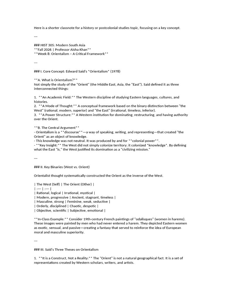 Fake Class Note 3 | PDF | Orientalism (Book) | Orientalism