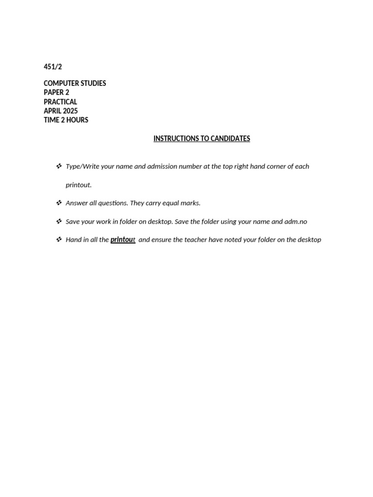Computer Studies f3 Pp2 Qs | PDF | Spreadsheet