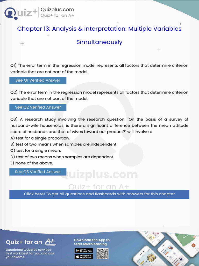 The Error Term in The Regression Model Represents All Factors That ...