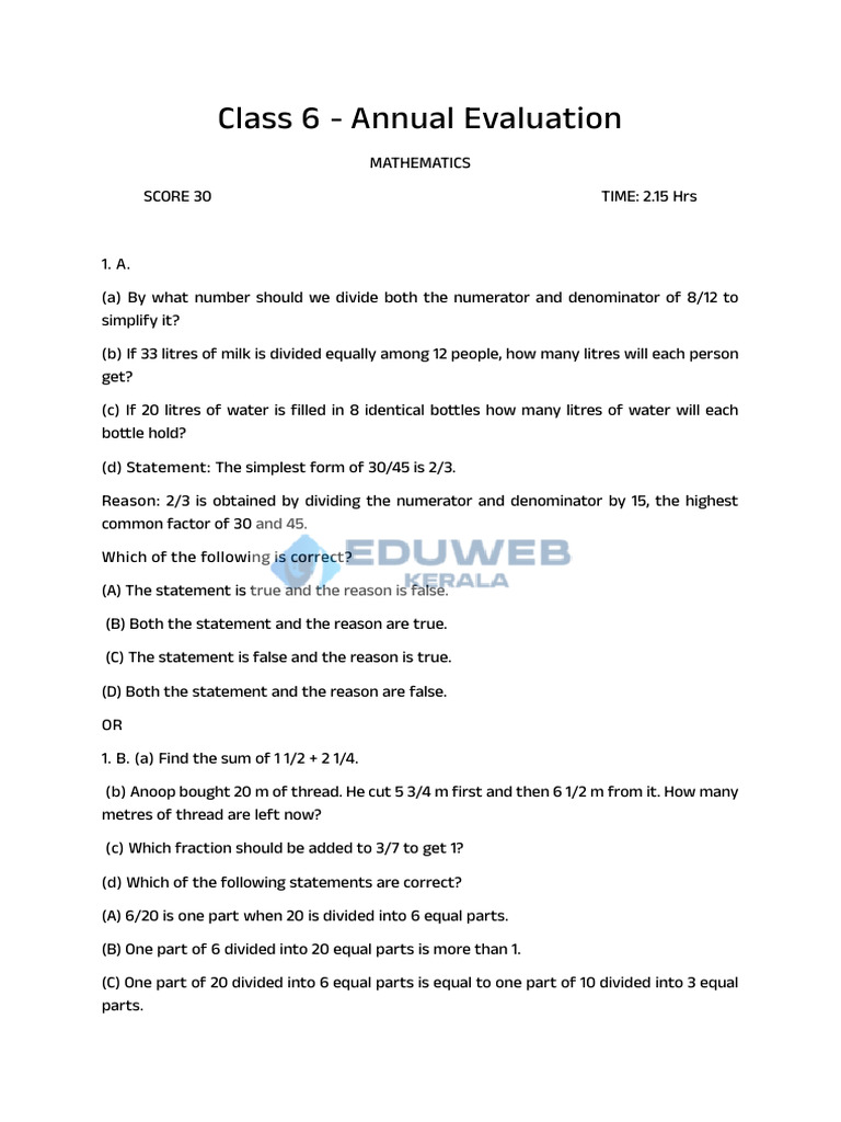 Class 6 MATHS 2026 Ae - Eduweb - Kerala - 260317 - 174154 | PDF ...