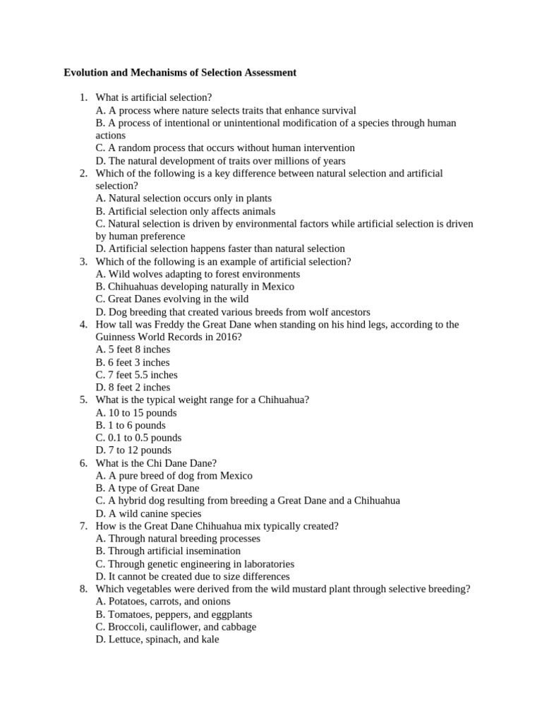 Evolution and Mechanisms of Selection Assessment | PDF | Natural ...