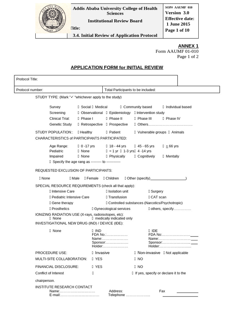CHS IRB Application Form | PDF | Clinical Trial | Health Sciences