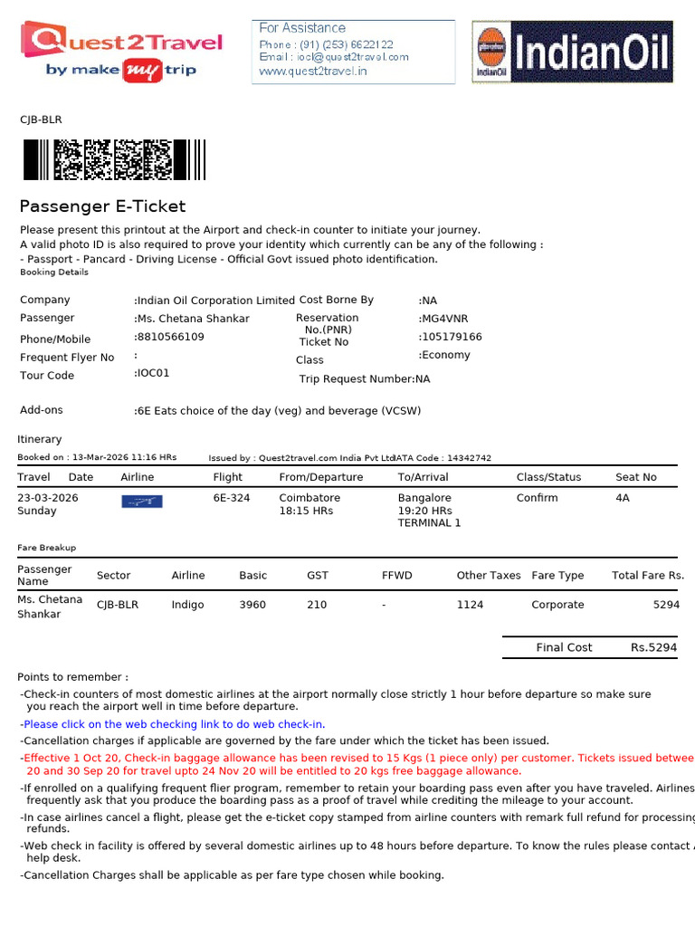 Cbe To BLR - 20260323 - 140110 - 0000 | PDF | Transport | Aviation