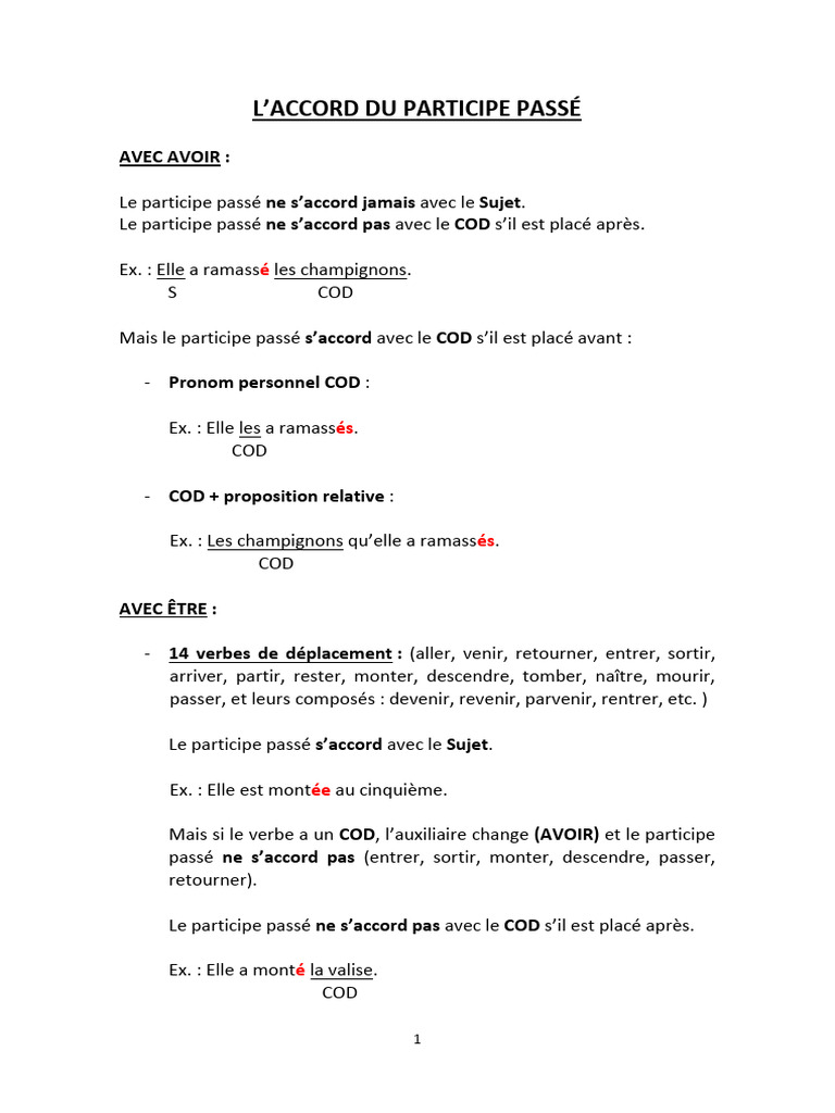 Accord Du Participe Passã© | PDF | Pronom | Complément d'objet