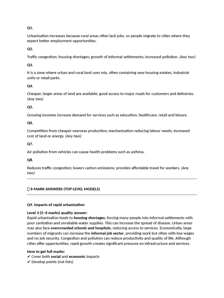 Geography Question Answers and Explanation | PDF | Urbanization | Transport