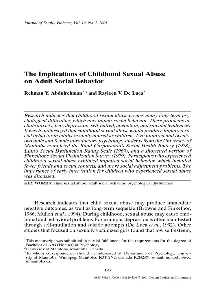 The Implications of Childhood Sexual Abuse On Adult Social Behavior ...